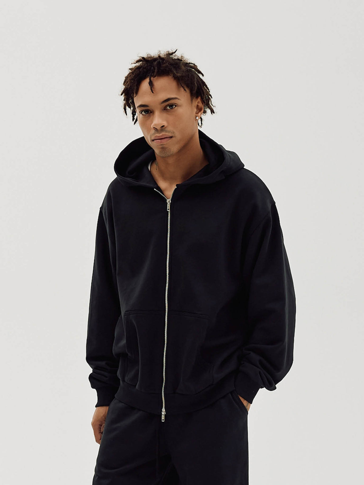 Logo Oversize Zip Hoodie, Men - Black