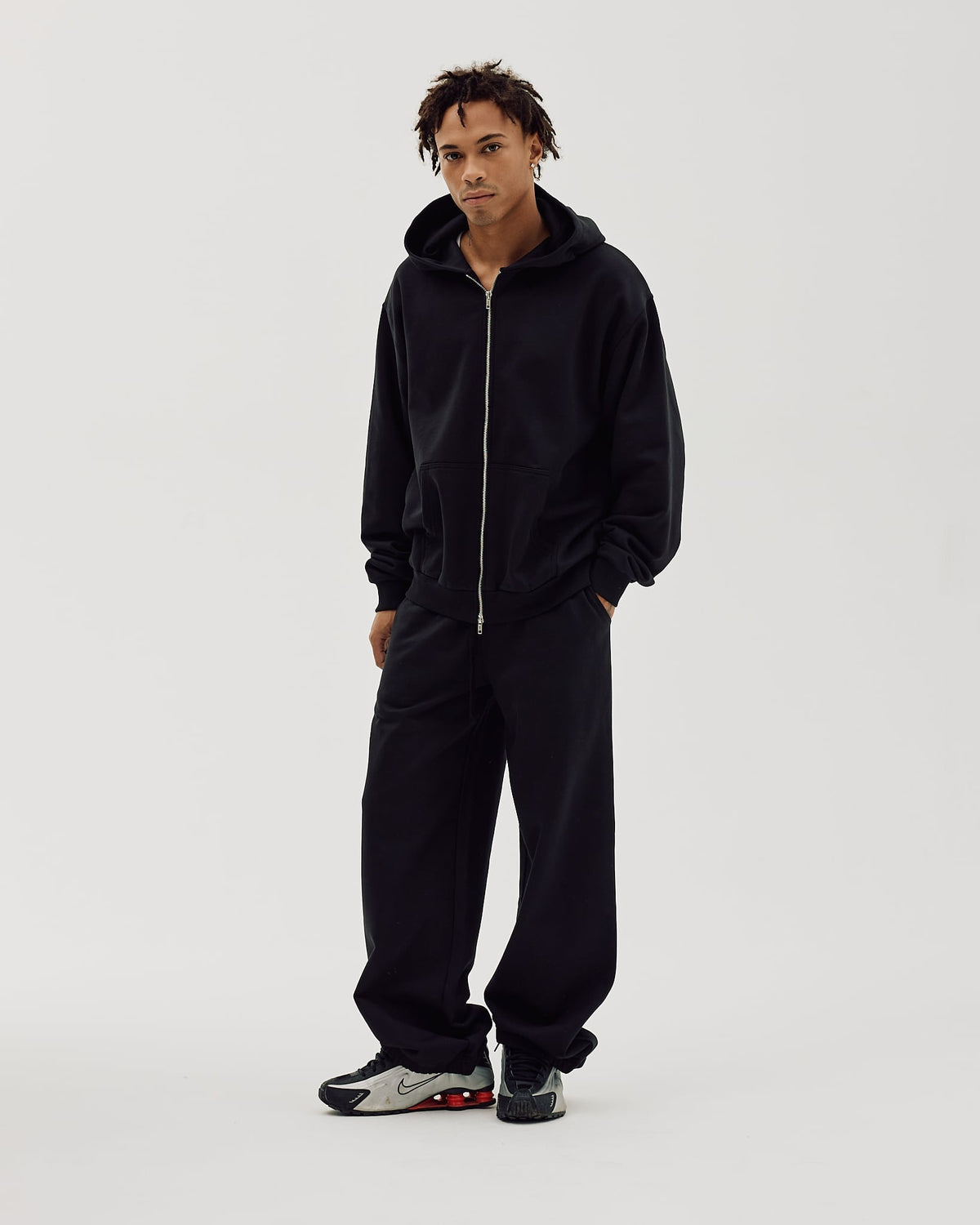 Logo Oversize Zip Hoodie, Men - Black