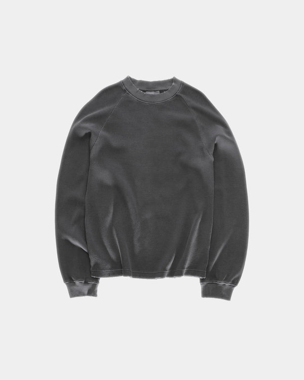 Vintage Oversized Waffle Long Sleeve, Men - Stone Black