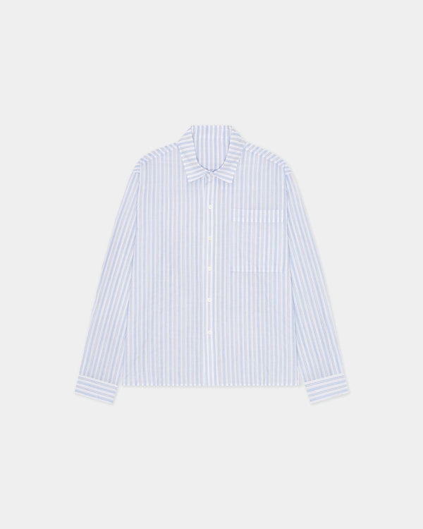 Striped Button-Up Shirt, Women - Blue Stripe