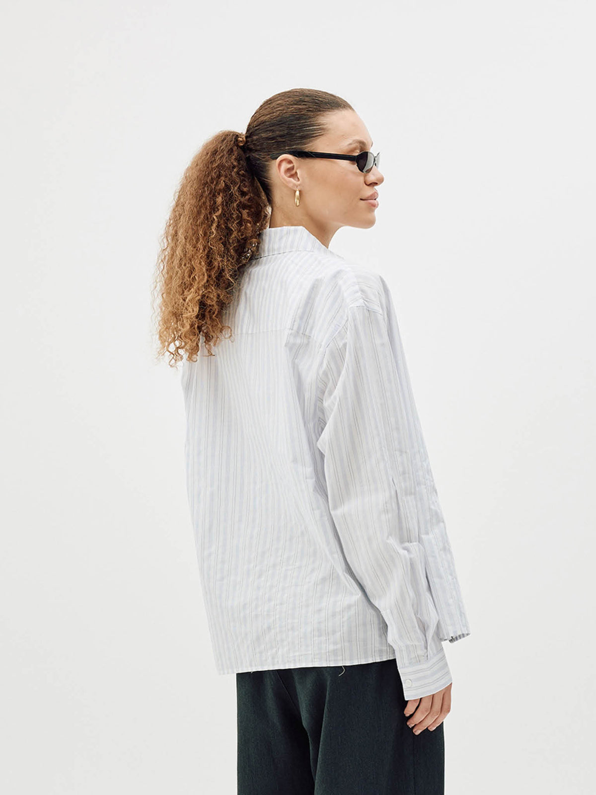 Striped Button-Up Shirt, Women - Blue Stripe