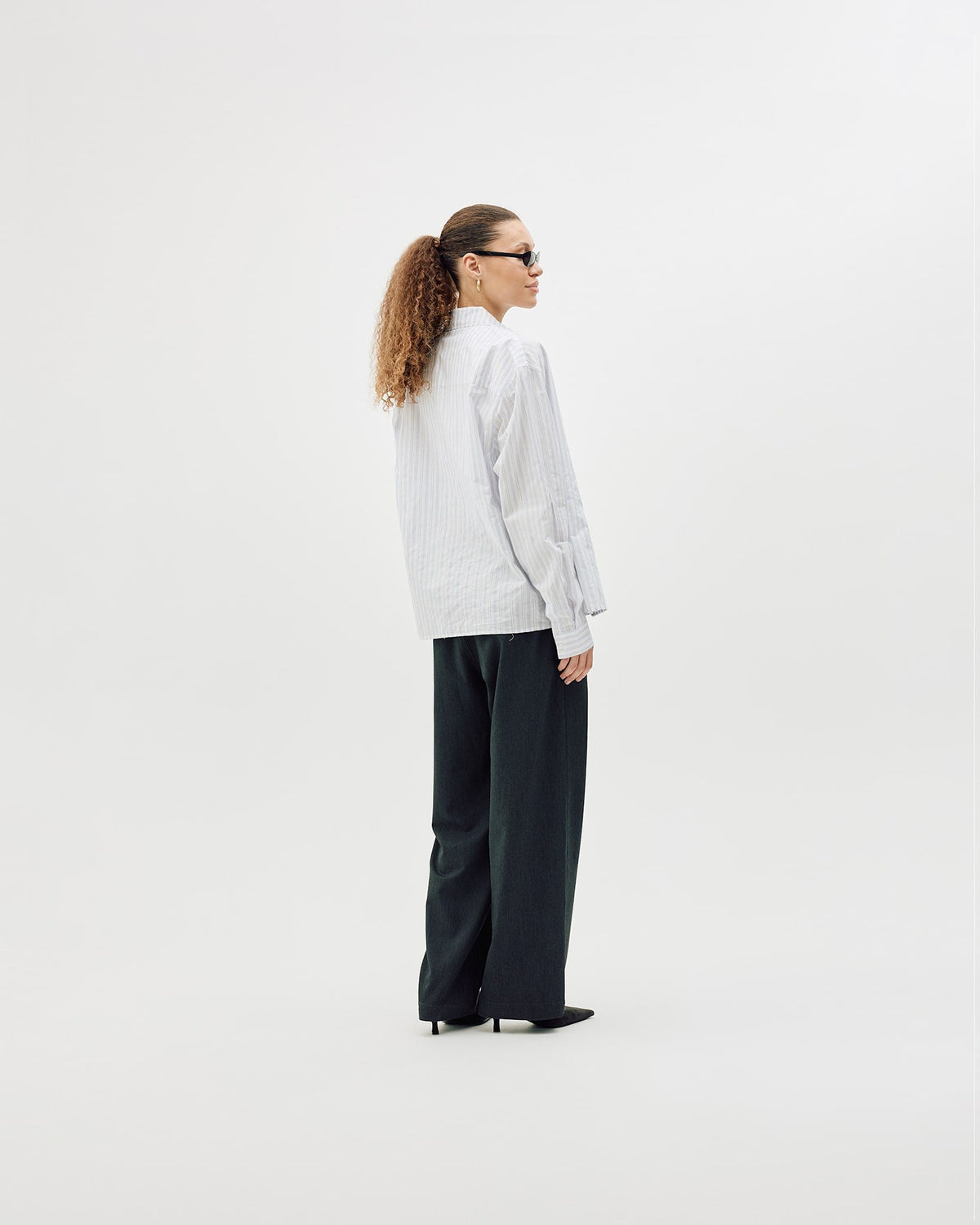 Striped Button-Up Shirt, Women - Blue Stripe