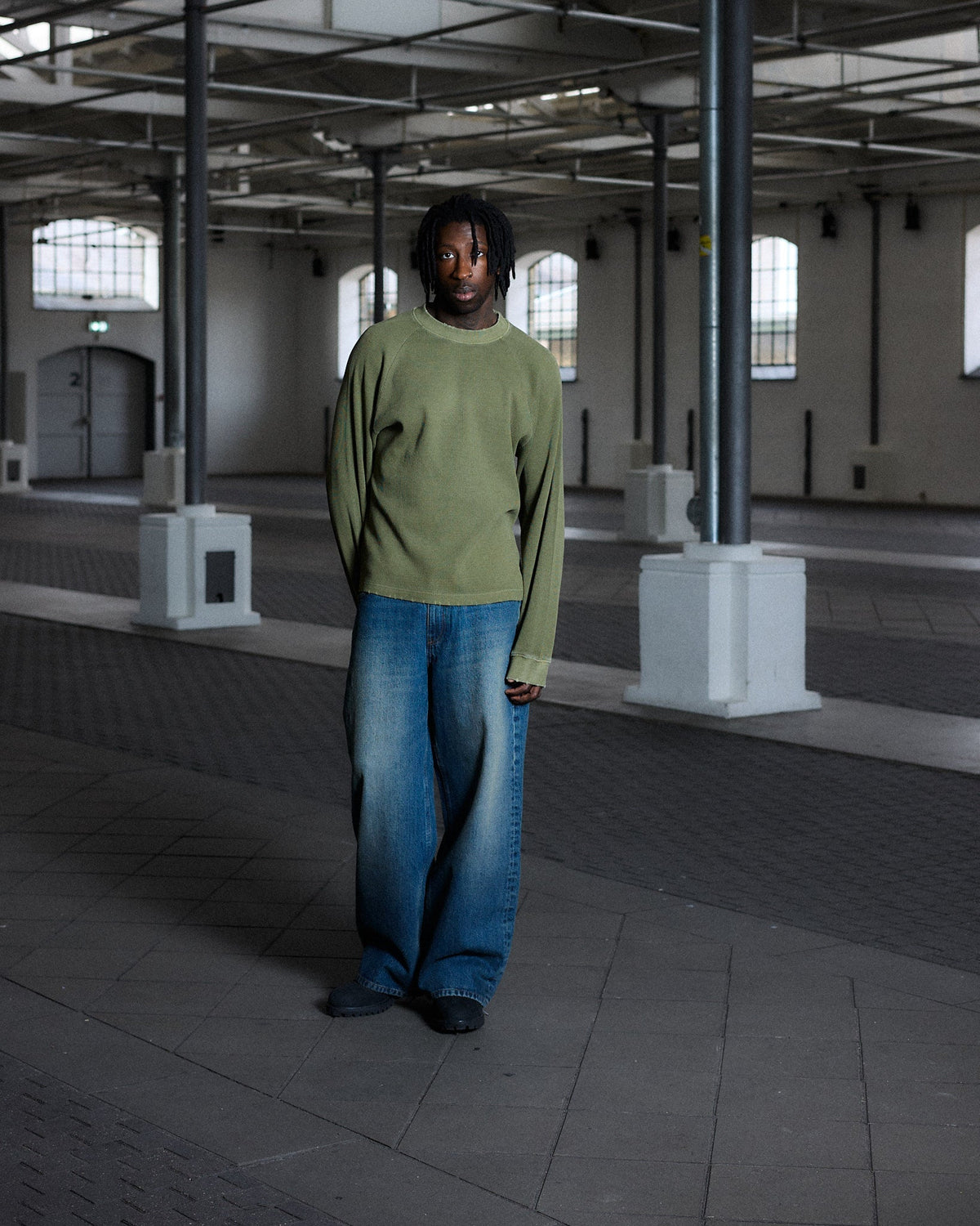 Vintage Oversized Waffle Long Sleeve, Men - Stone Green