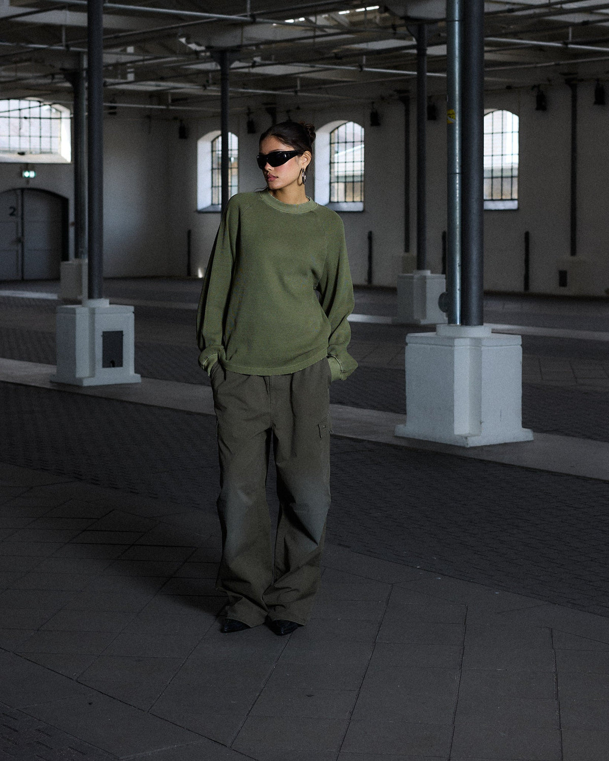 Vintage Oversized Waffle Long Sleeve, Men - Stone Green