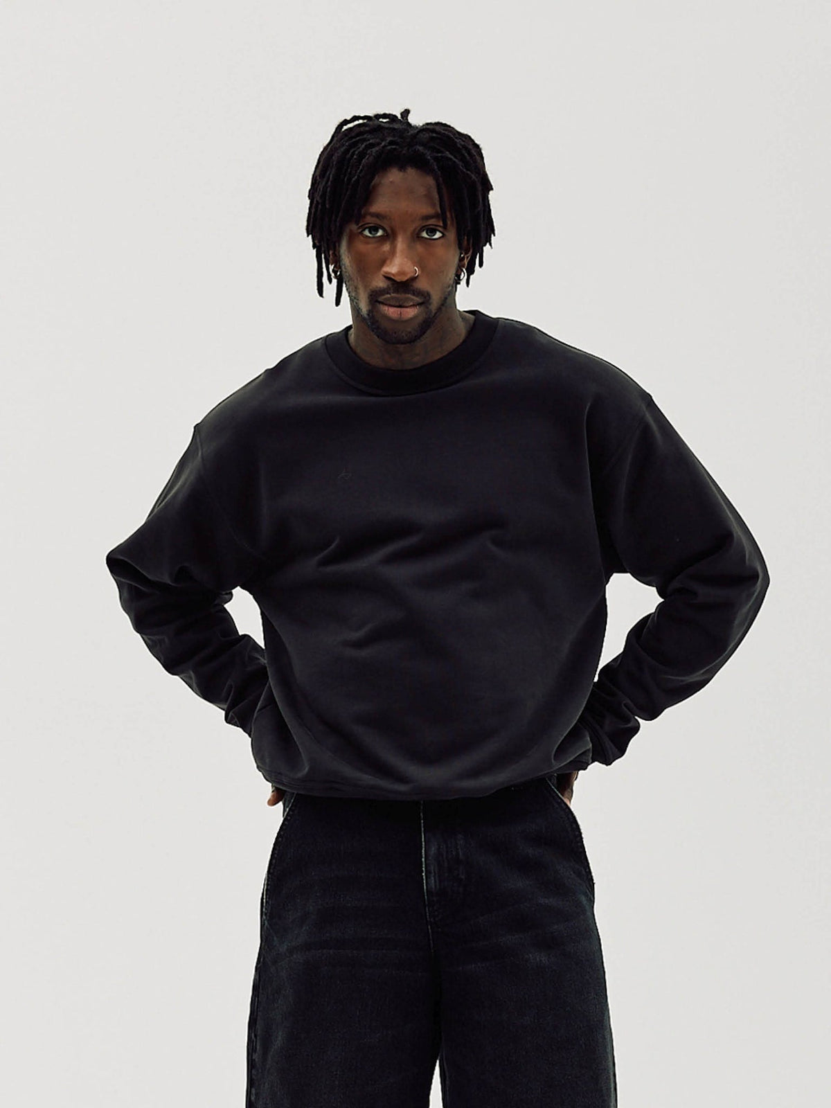 Oversized Crewneck, Men - Moto - Black