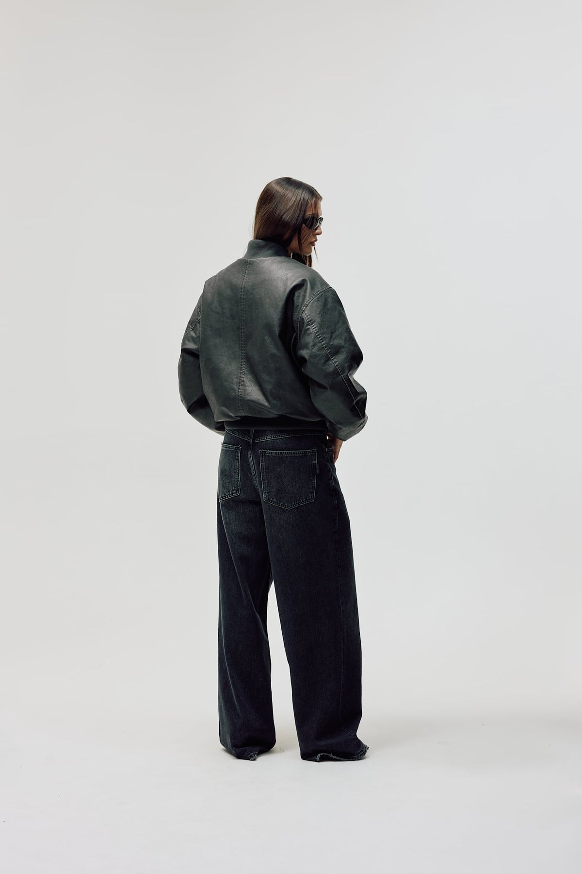 Faux Leather Bomber Jacket, Women - Vintage Black
