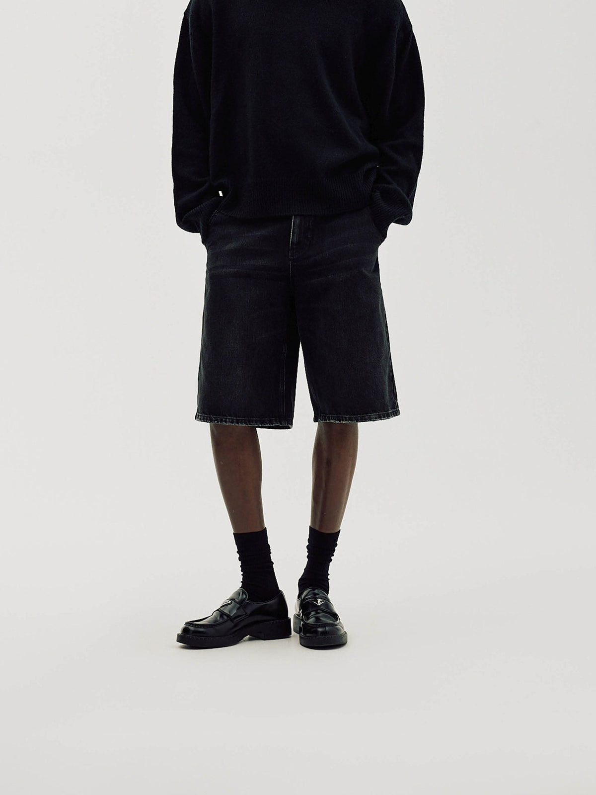 Straight Denim Shorts, Men - Black