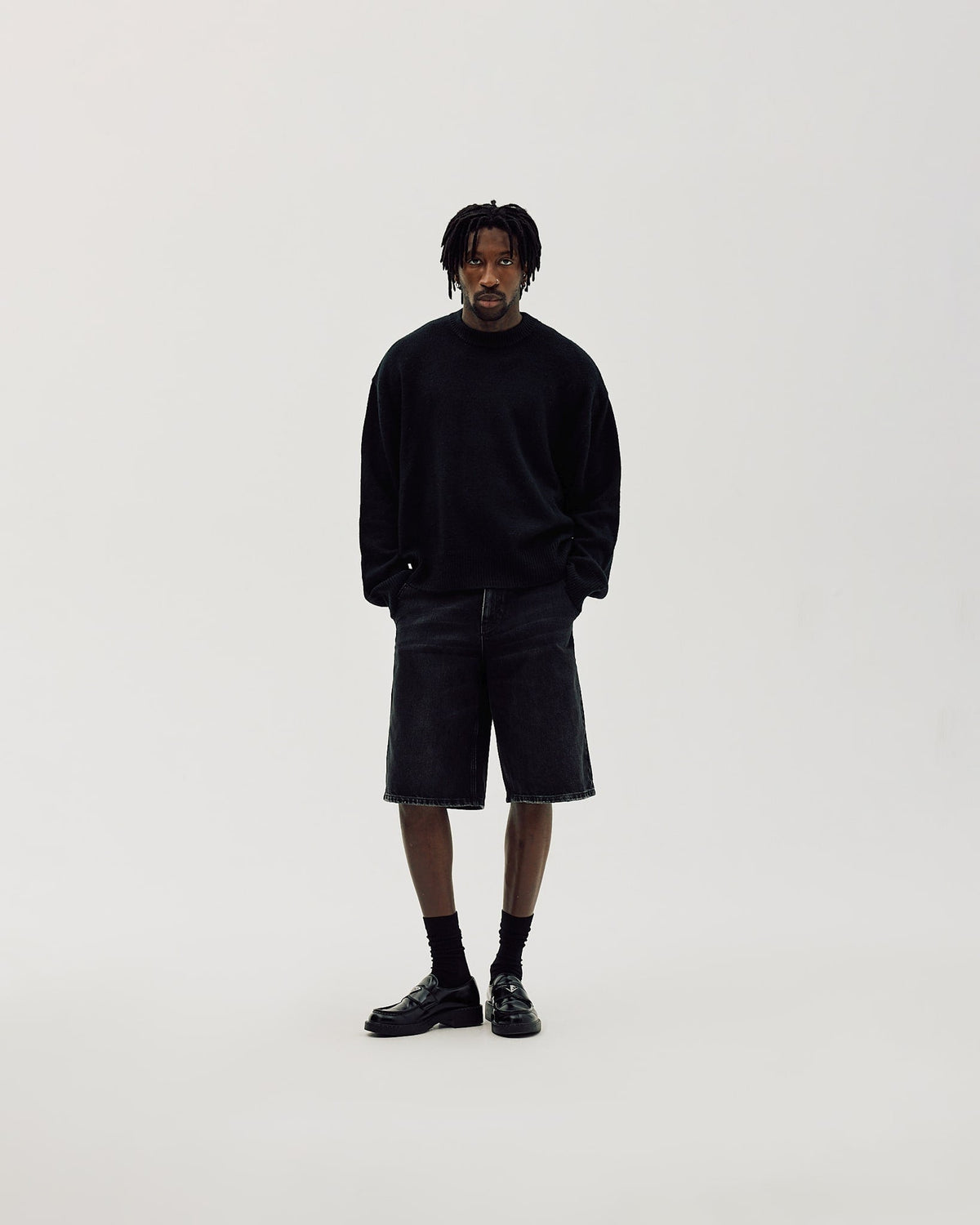 Straight Denim Shorts, Men - Black