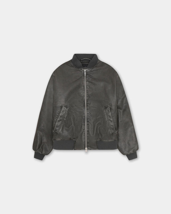 Faux Leather Bomber Jacket, Men - Vintage Black
