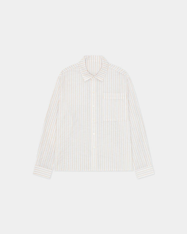 Striped Button-Up Shirt, Women - Brown Stripe