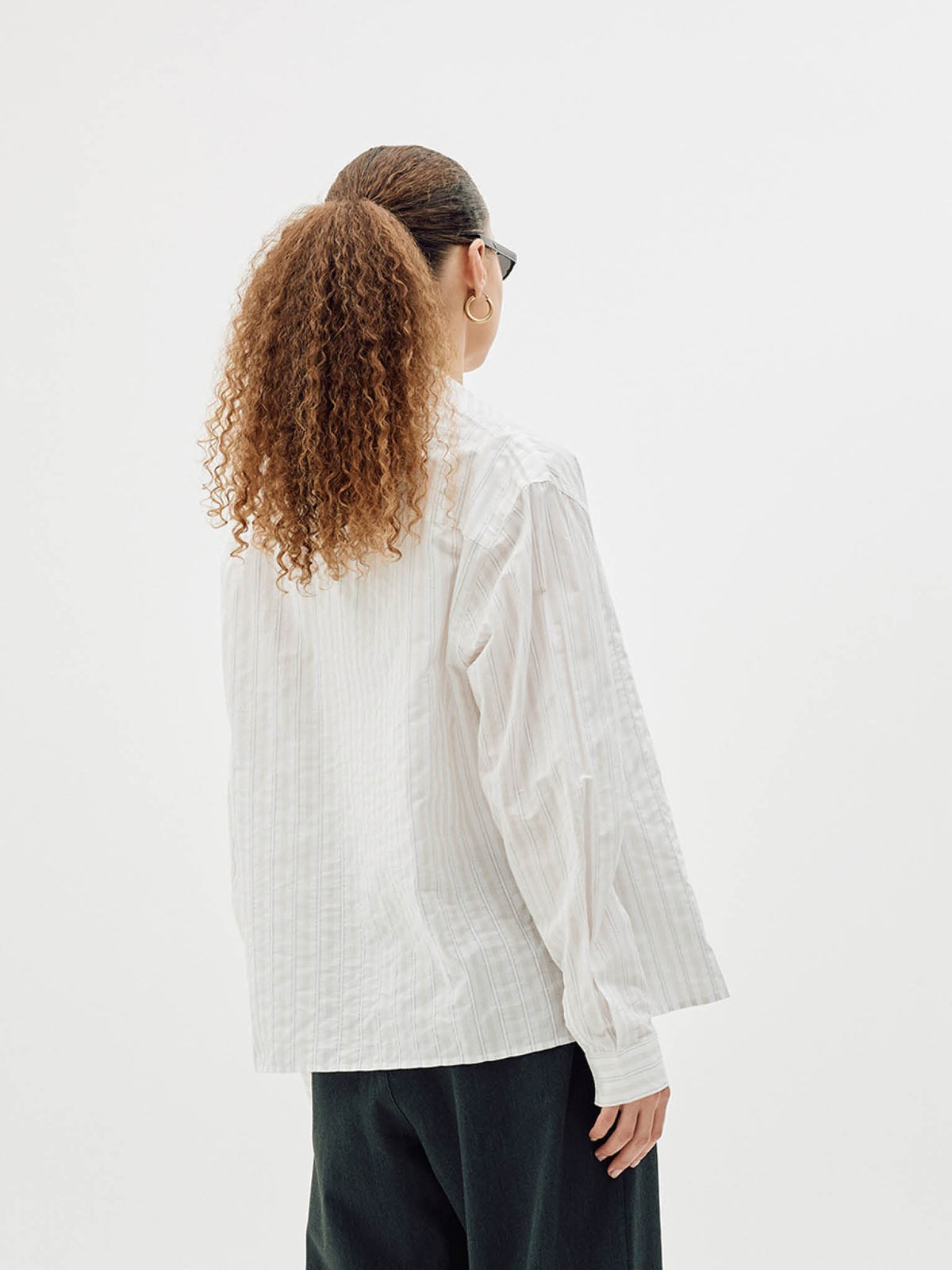Striped Button-Up Shirt, Women - Brown Stripe