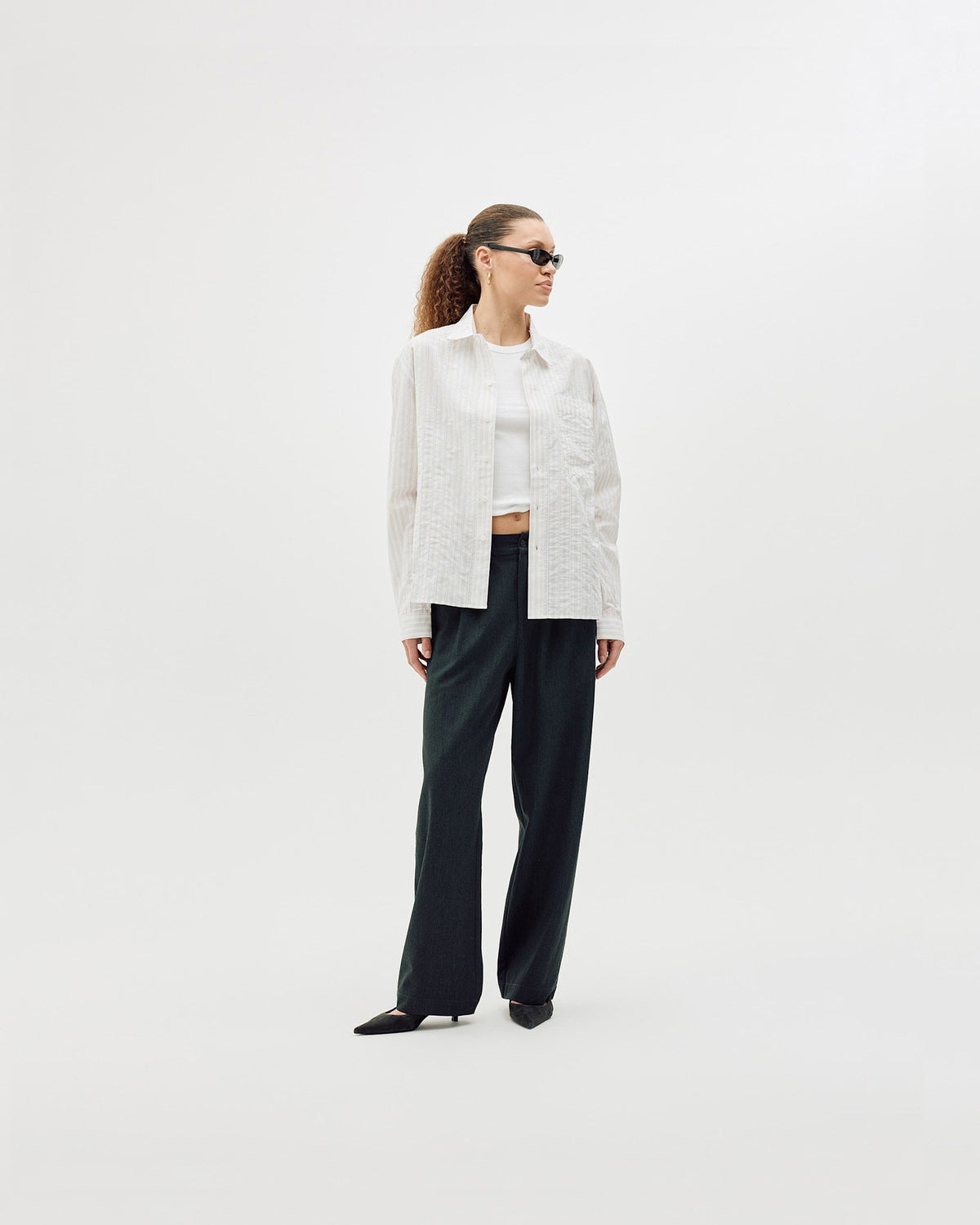 Striped Button-Up Shirt, Women - Brown Stripe