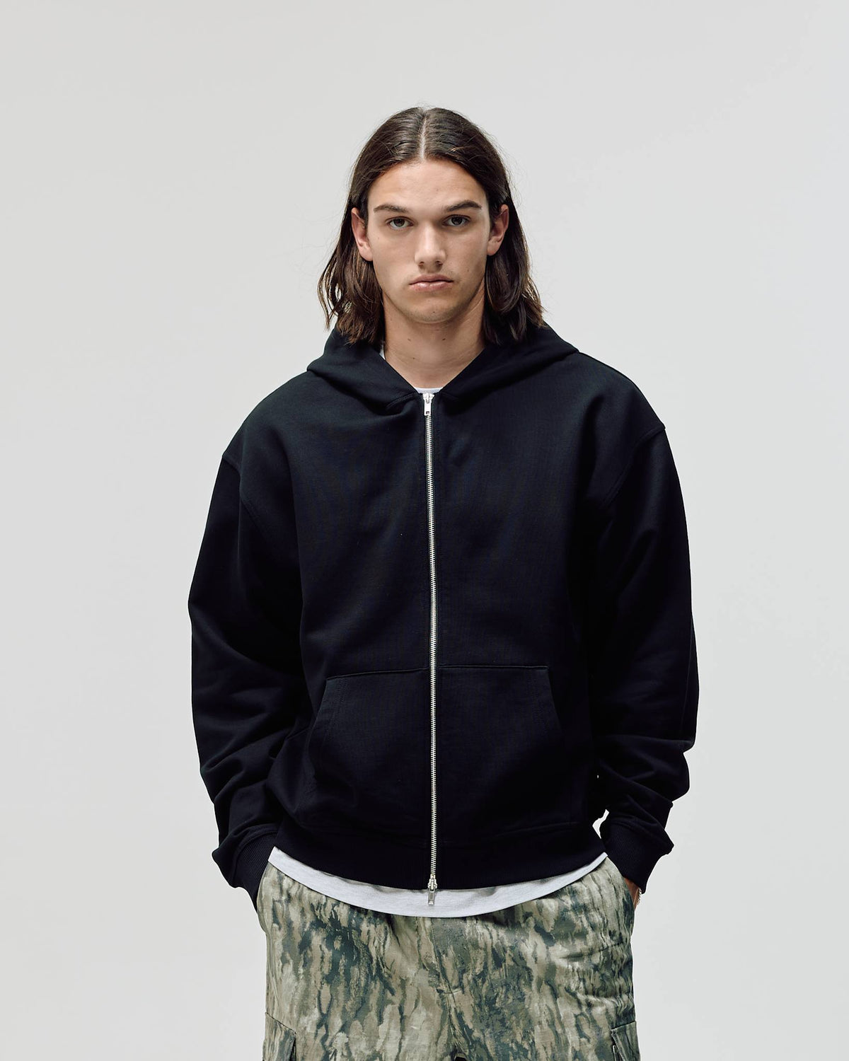 Oversized Zip Hoodie, Men - Garment Services - Black