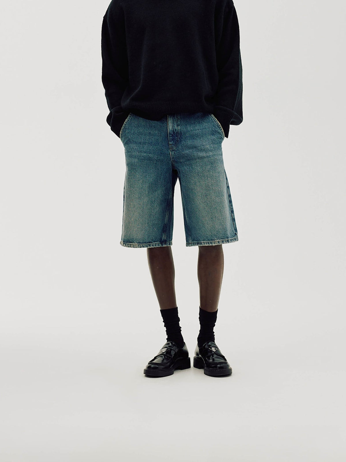 Straight Denim Shorts, Men - Faded Blue