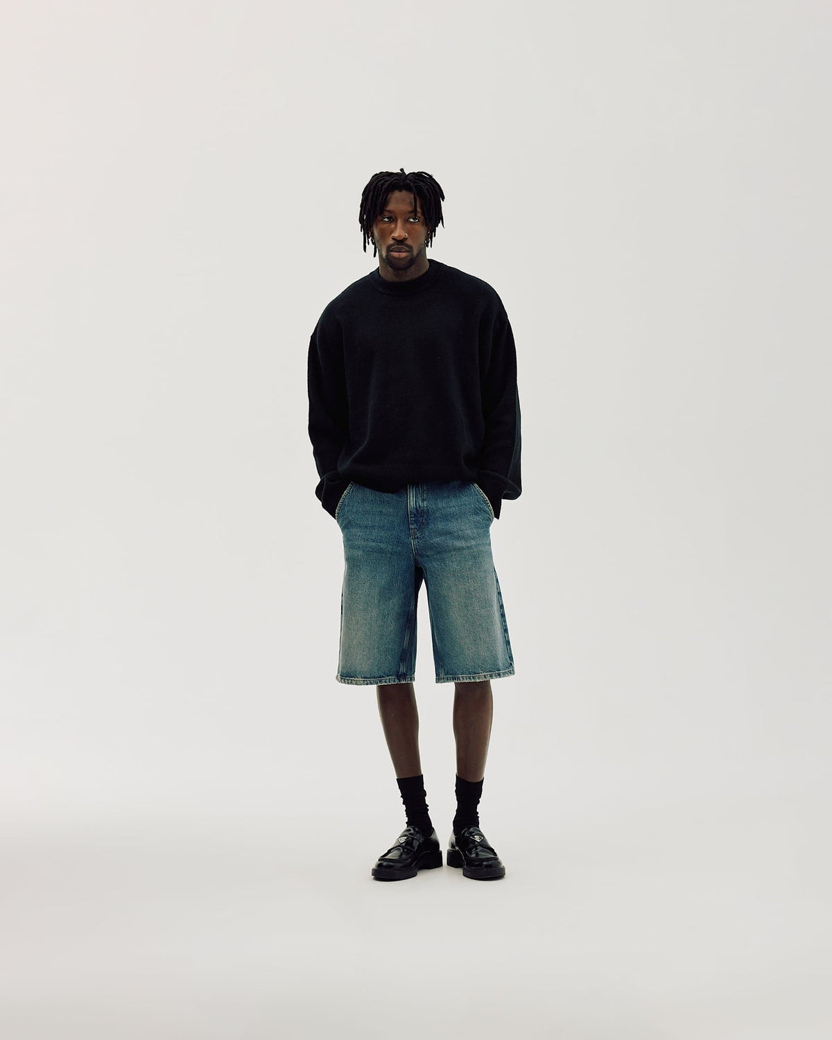 Straight Denim Shorts, Men - Faded Blue