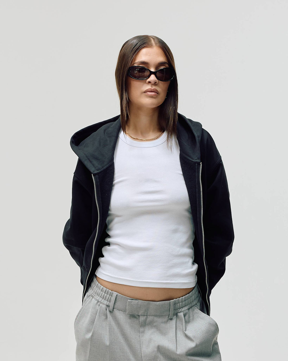 Oversized Zip Hoodie, Women - Garment Services - Black