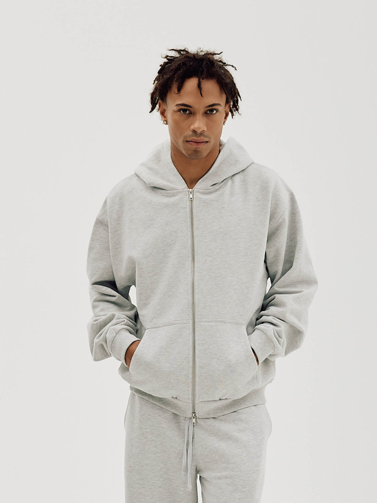 Logo Oversize Zip Hoodie, Men - Cloudy Grey