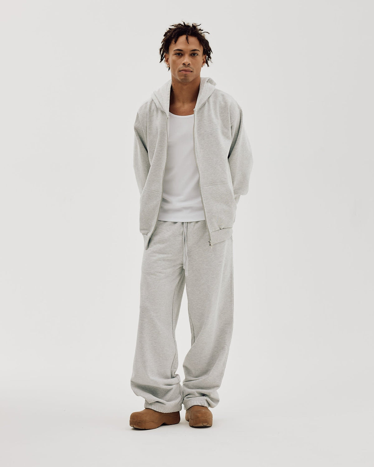 Logo Oversize Zip Hoodie, Men - Cloudy Grey