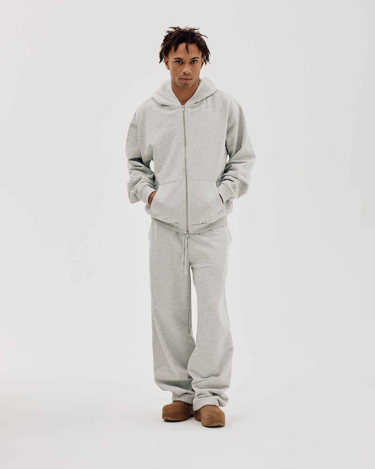 Logo Oversize Zip Hoodie, Men - Cloudy Grey