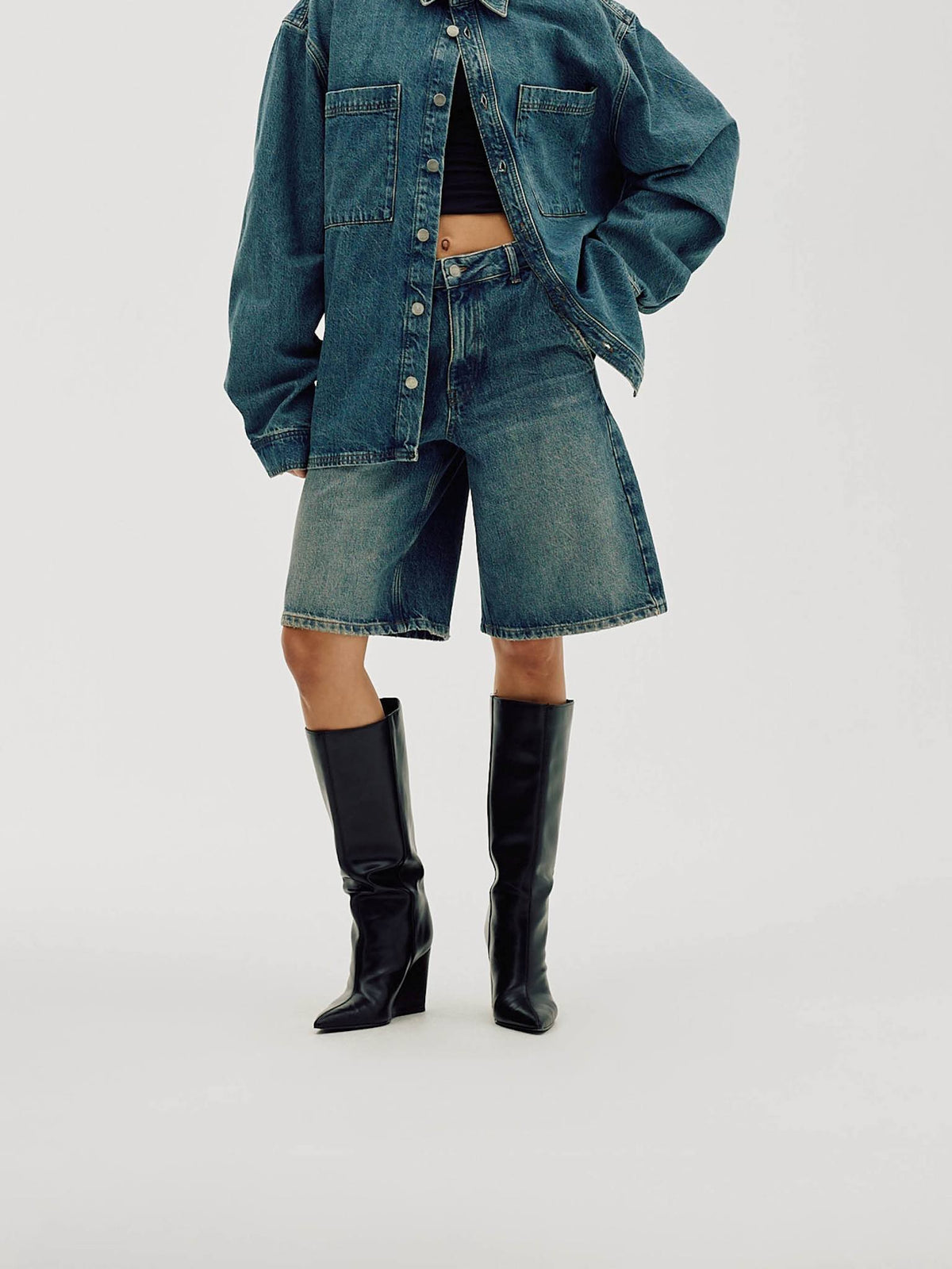 Straight Denim Shorts, Women - Faded Blue