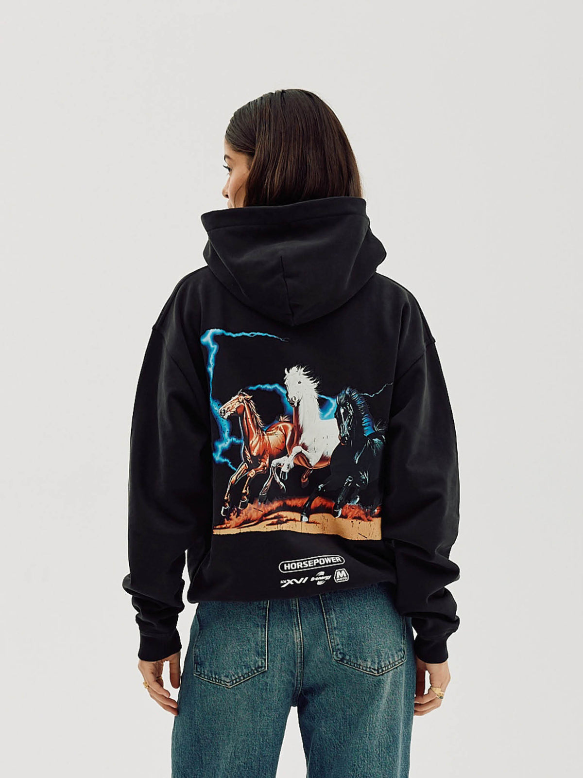 Oversized Hoodie, Women - Horsepower - Black