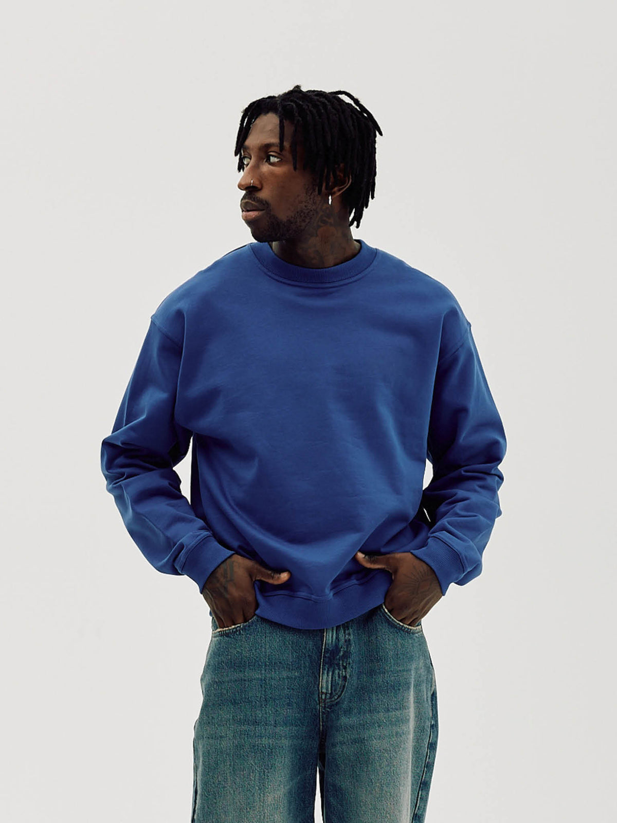 Oversized Crewneck, Men - Moto - Cobalt Blue
