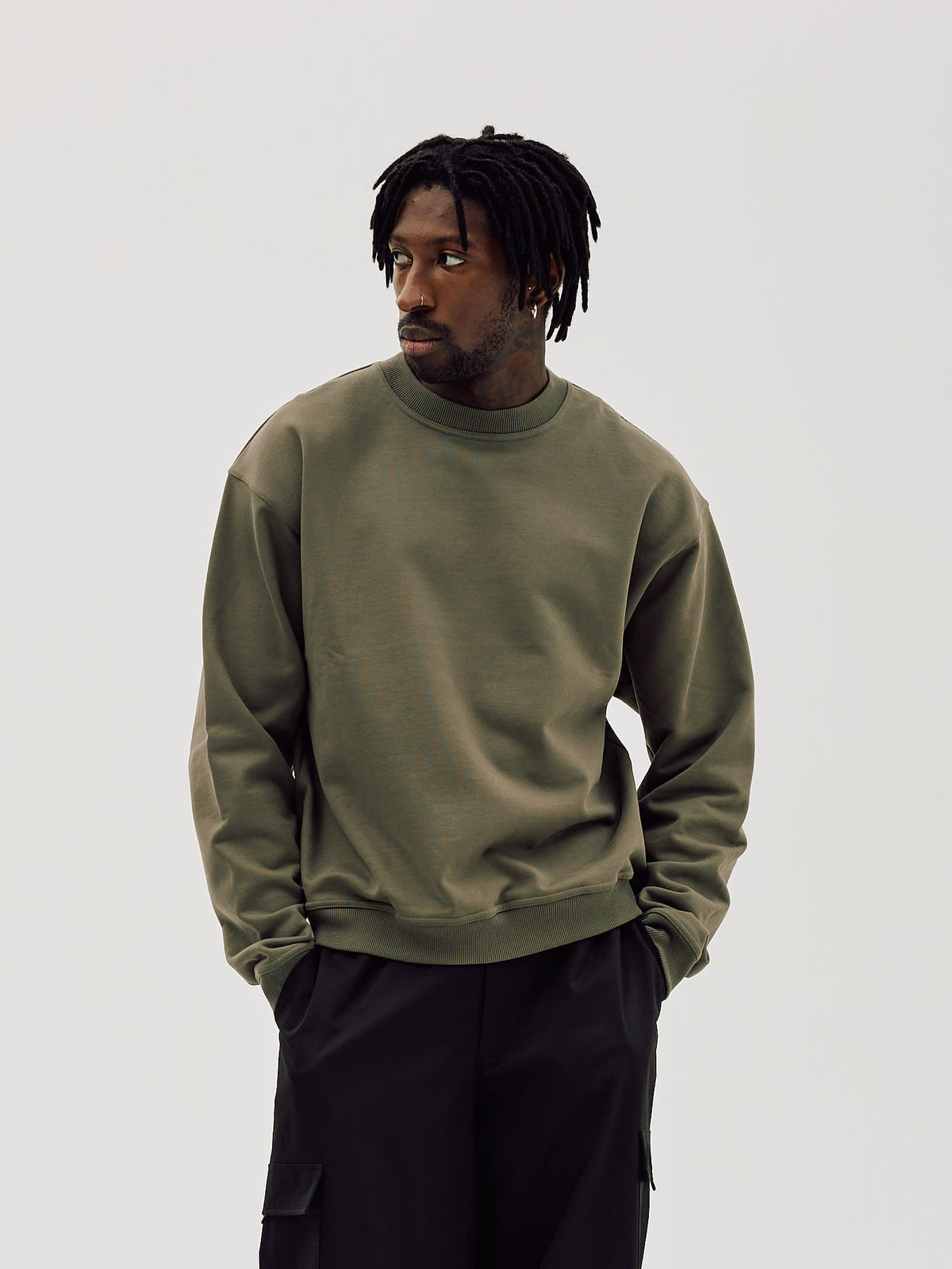 Oversized Crewneck, Men - Moto - Stone Grey