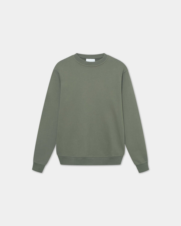 Classic Crewneck, Men - Embroidered Logo - Olive Green